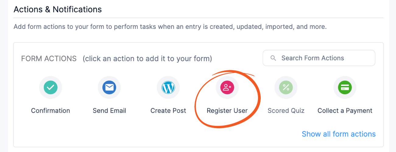 add registration form action to your form