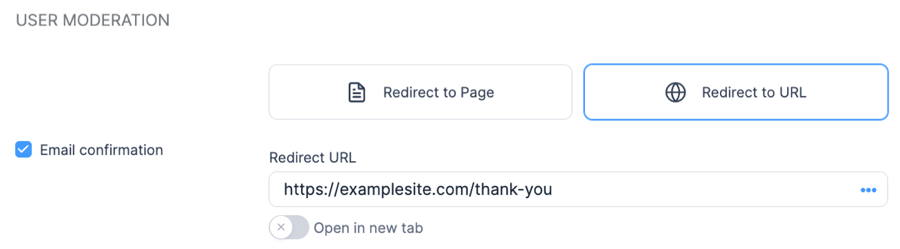 Send email confirmation that redirects to URL