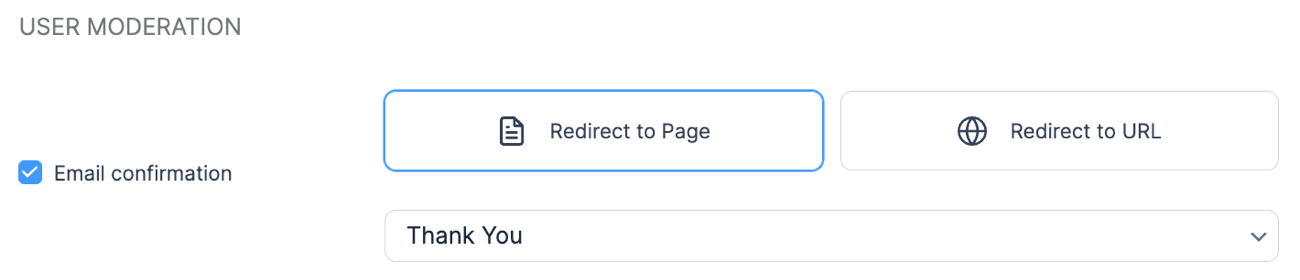 Send email confirmation that redirects to a page