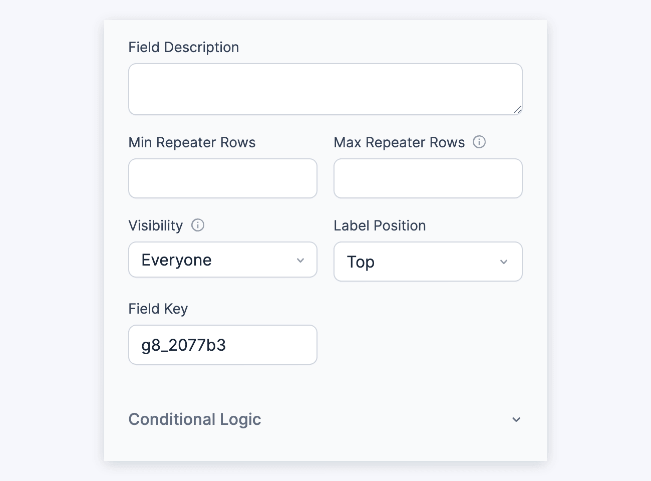 Repeater field options - Advanced section