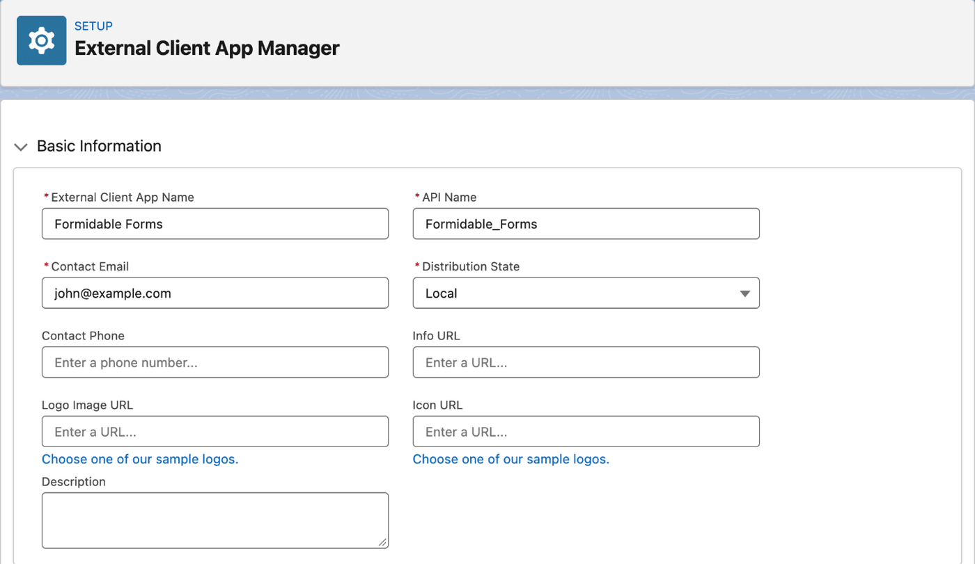 Salesforce External Client App - Basic Information Salesforce External Client App - Basic Information