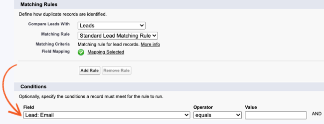 Salesforce Duplicate Rules Conditions records