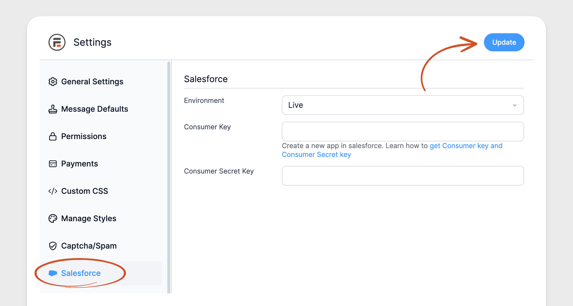 Save Consumer key in Salesforce Global Settings Save Consumer key in Salesforce Global Settings