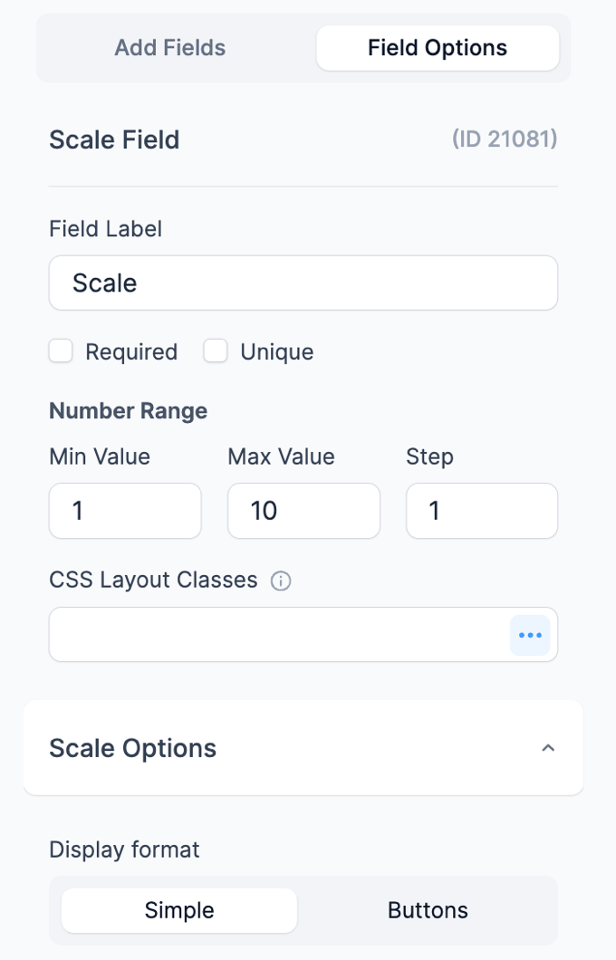 Scale Field Options