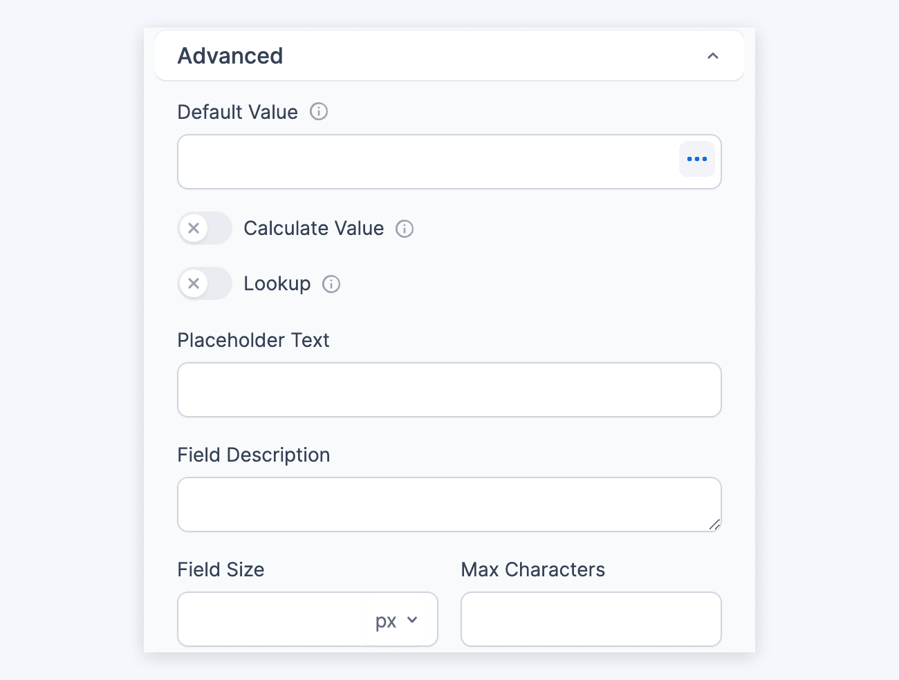 Single Line Text Field Options - Advanced, Default Value to Max Characters