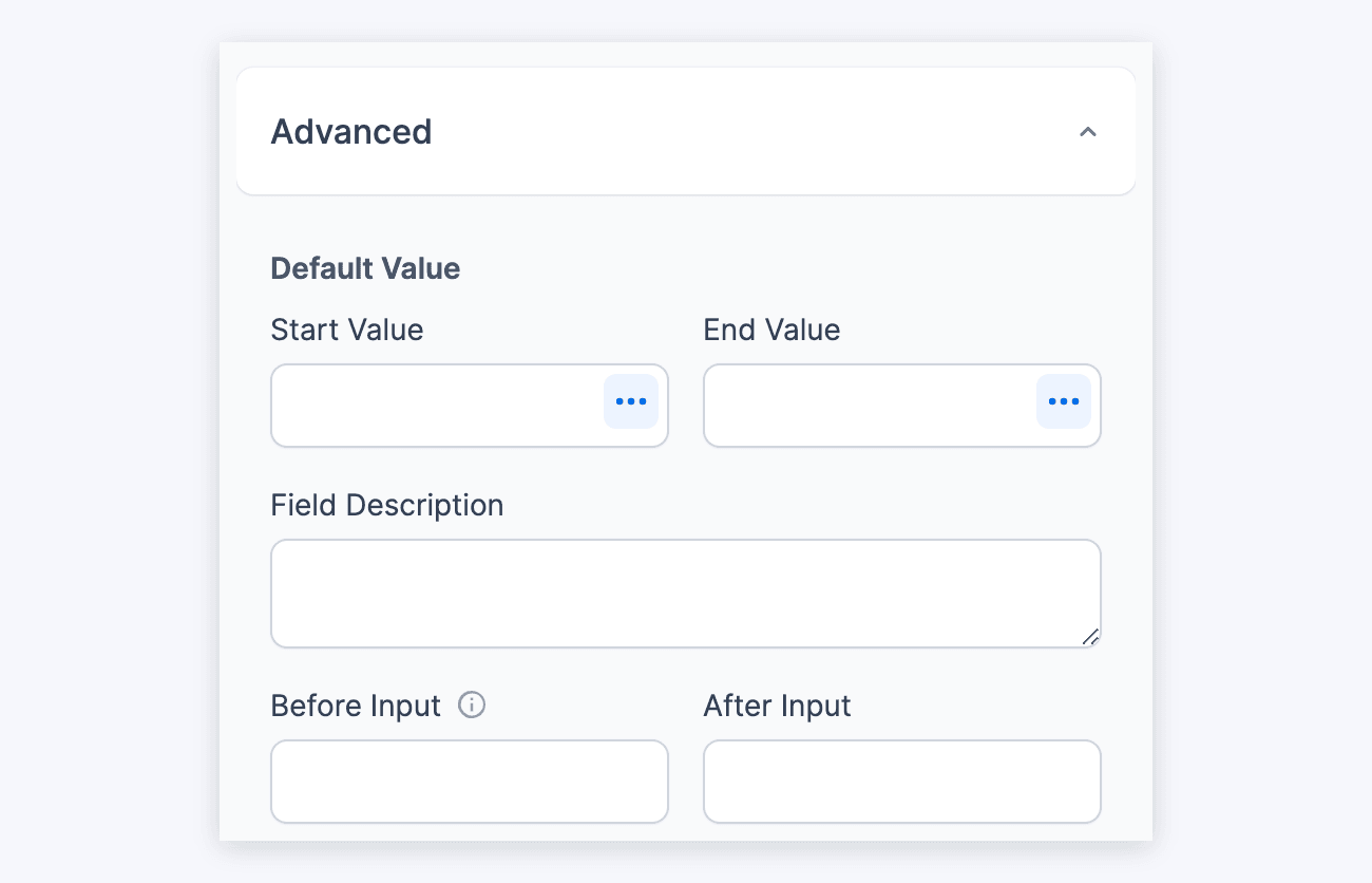 WordPress range Slider Field Options - Advanced, Default Value to Before and After Input WordPress range Slider Field Options - Advanced, Default Value to Before and After Input