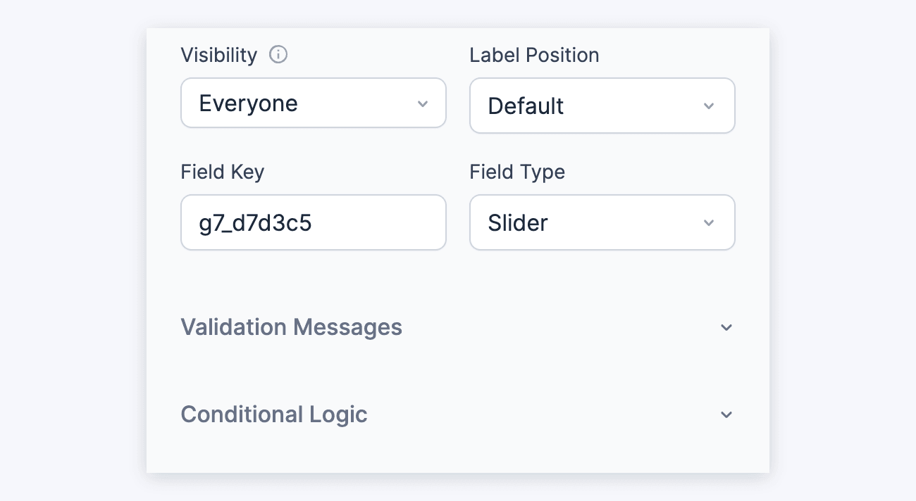 WordPress range Slider Field Options - Visibility to Conditional Logic
