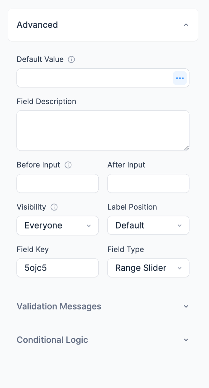 WordPress range Slider Field Options