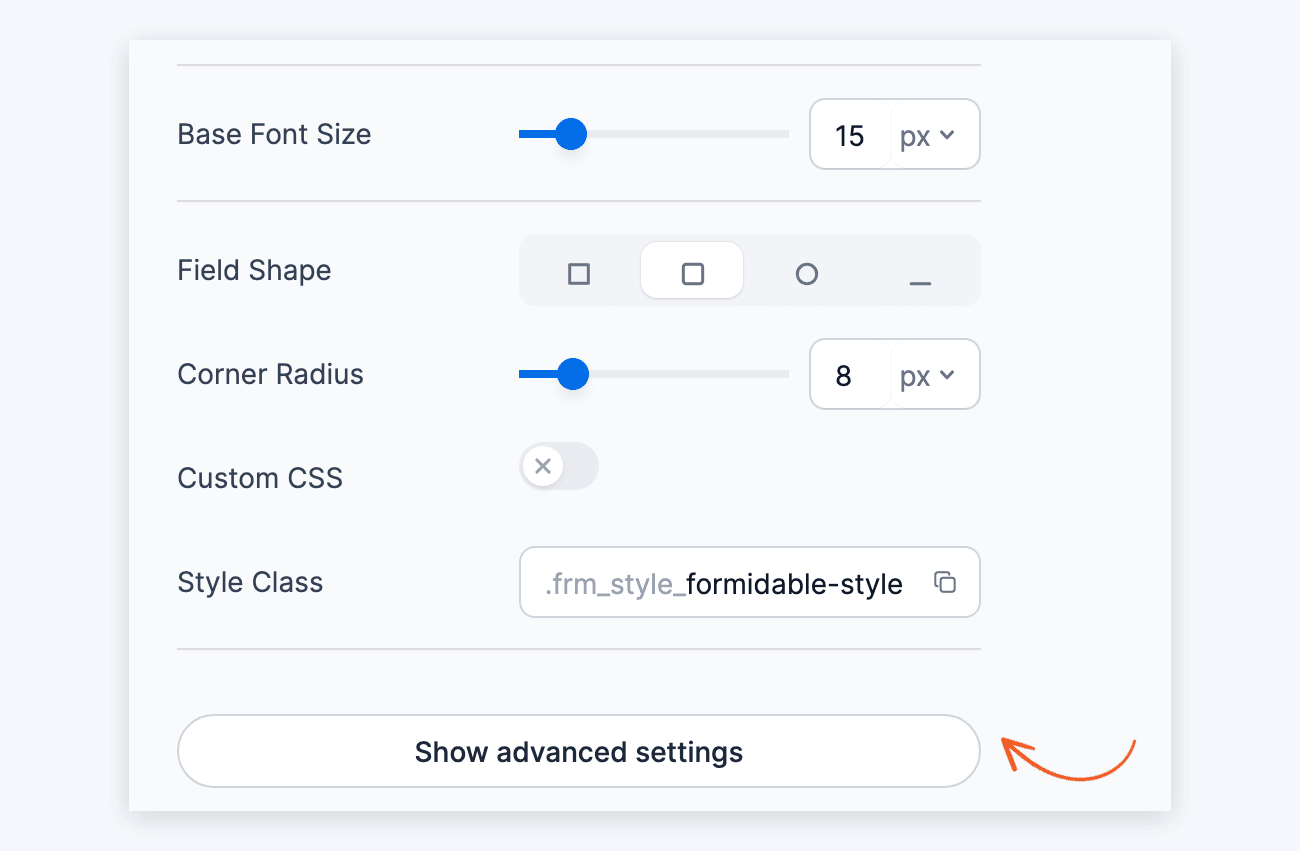 WordPress range Slider Styling - Show advanced settings button WordPress range Slider Styling - Show advanced settings button