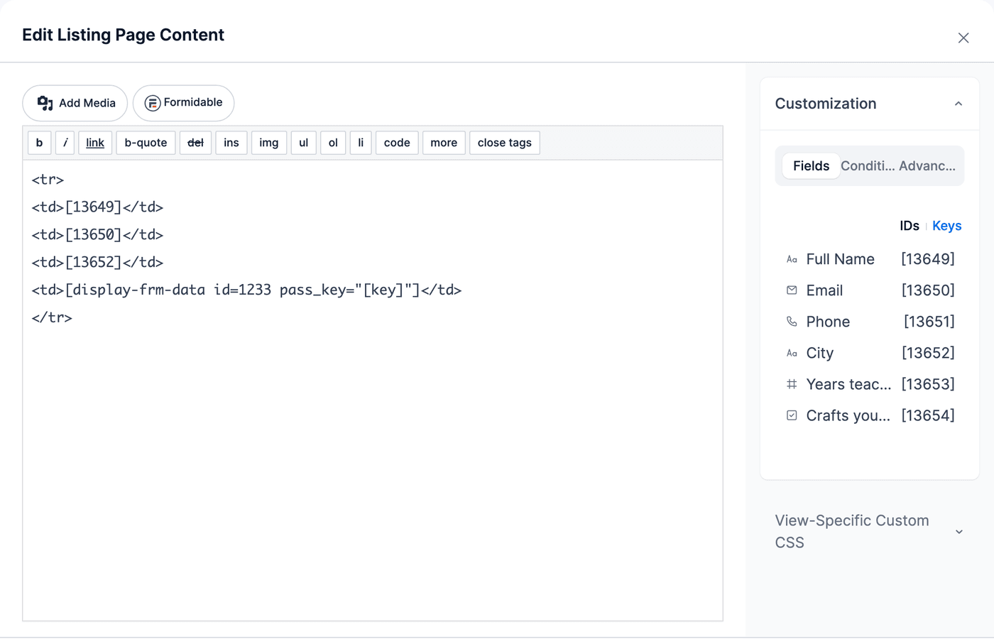 Split a large form - Form A View content with the nested View shortcode