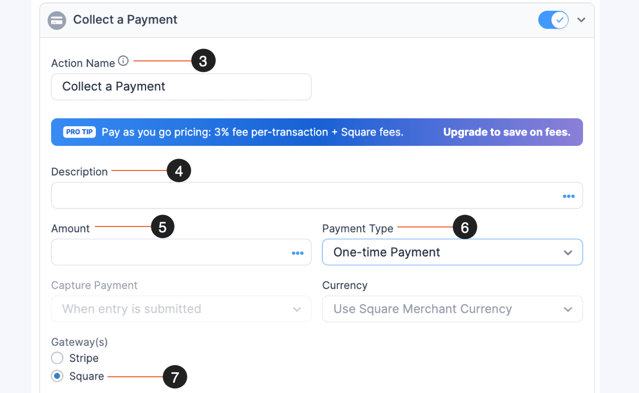 Square Forms Action - Create a payment form