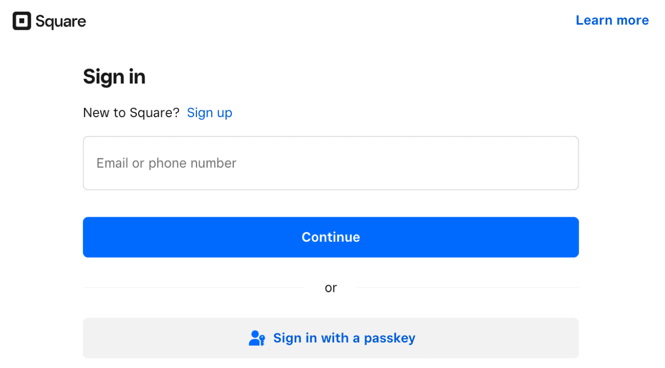 Log in or Create an account in Square