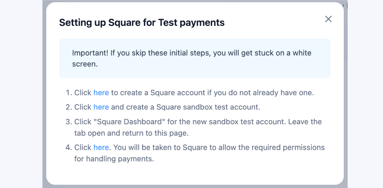 Setting up Square for Test Payments Setting up Square for Test Payments
