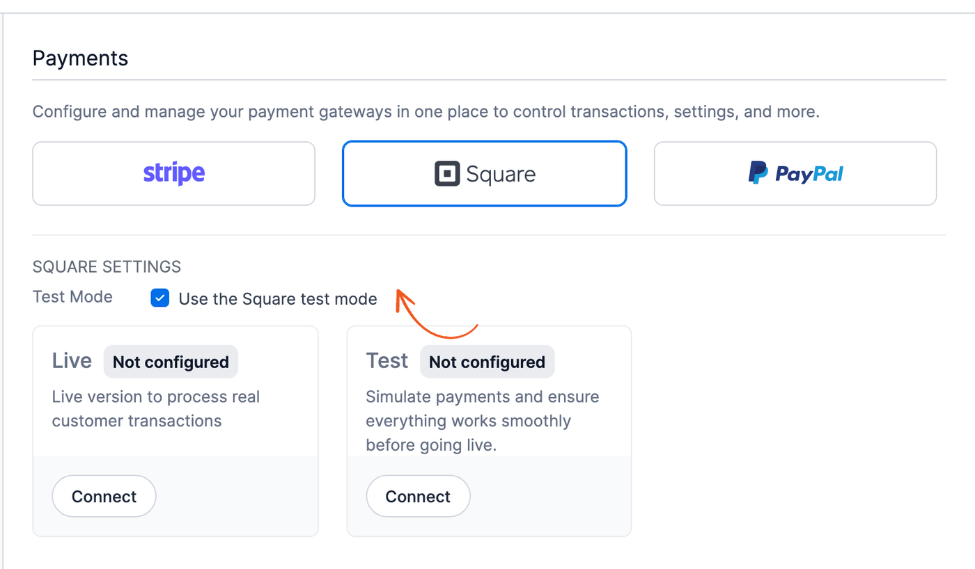 Enable Square Test Mode Enable Square Test Mode