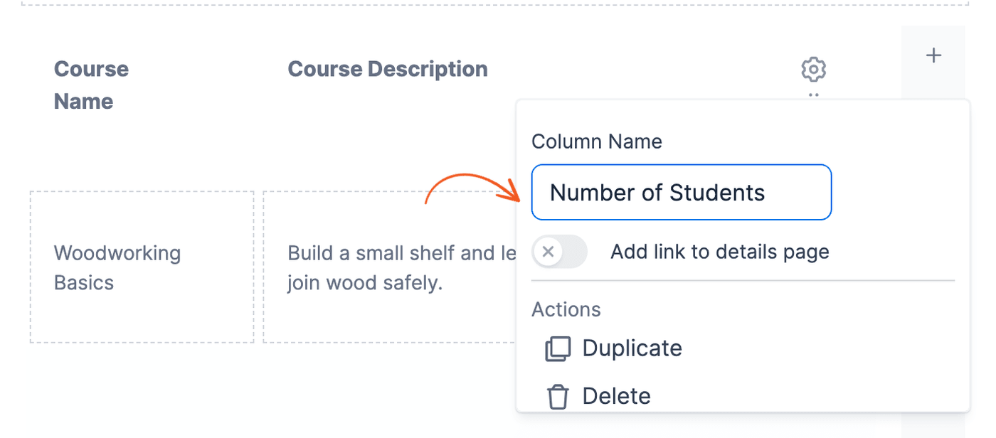 Stats - Column Name box with Number of Students entered for the new column