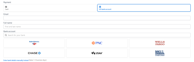 Your WordPress ACH payment form automatically displays pertinent banks for your customer.