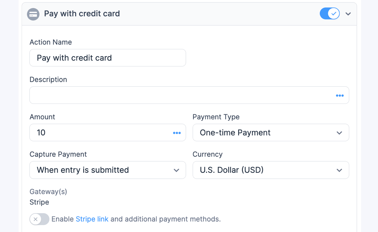 Stripe Conditionally Collect Card Payments Form action