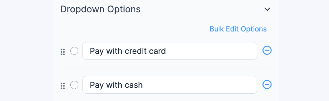 Dropdown or radio button with different payment options