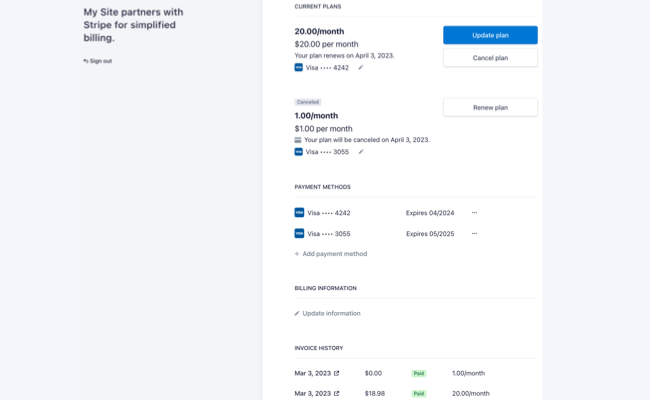 Stripe Customer Portal Page