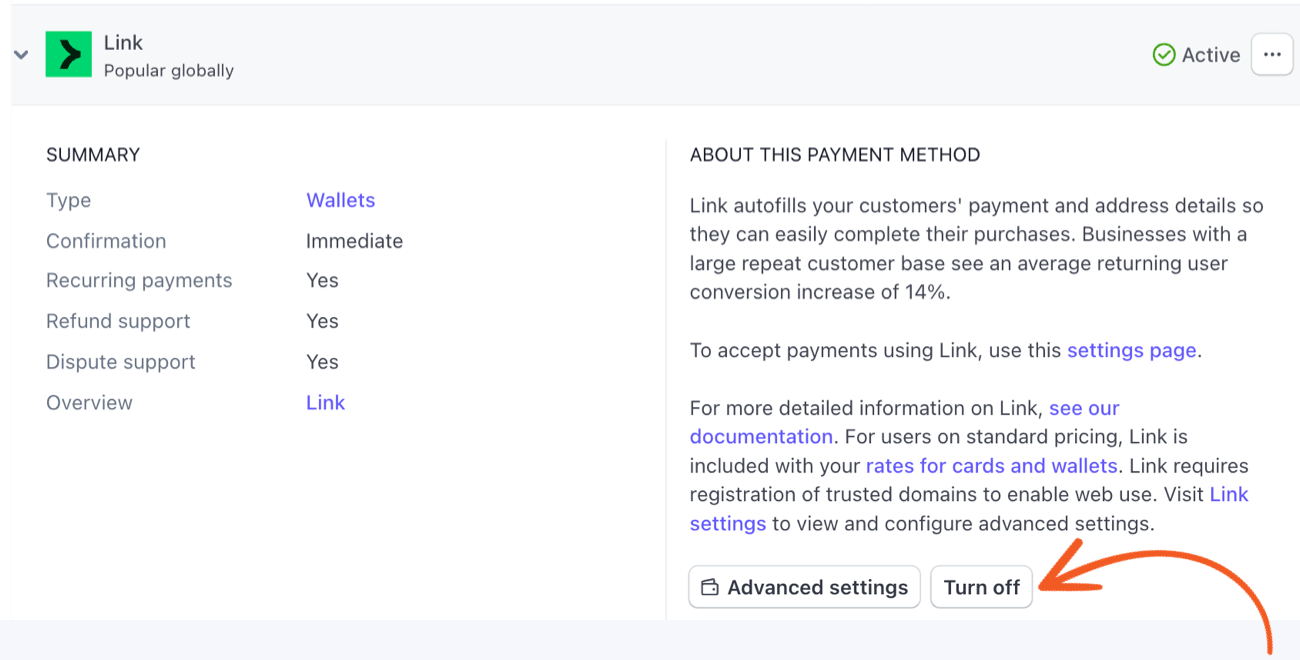 Disable Stripe Link payment method Disable Stripe Link payment method