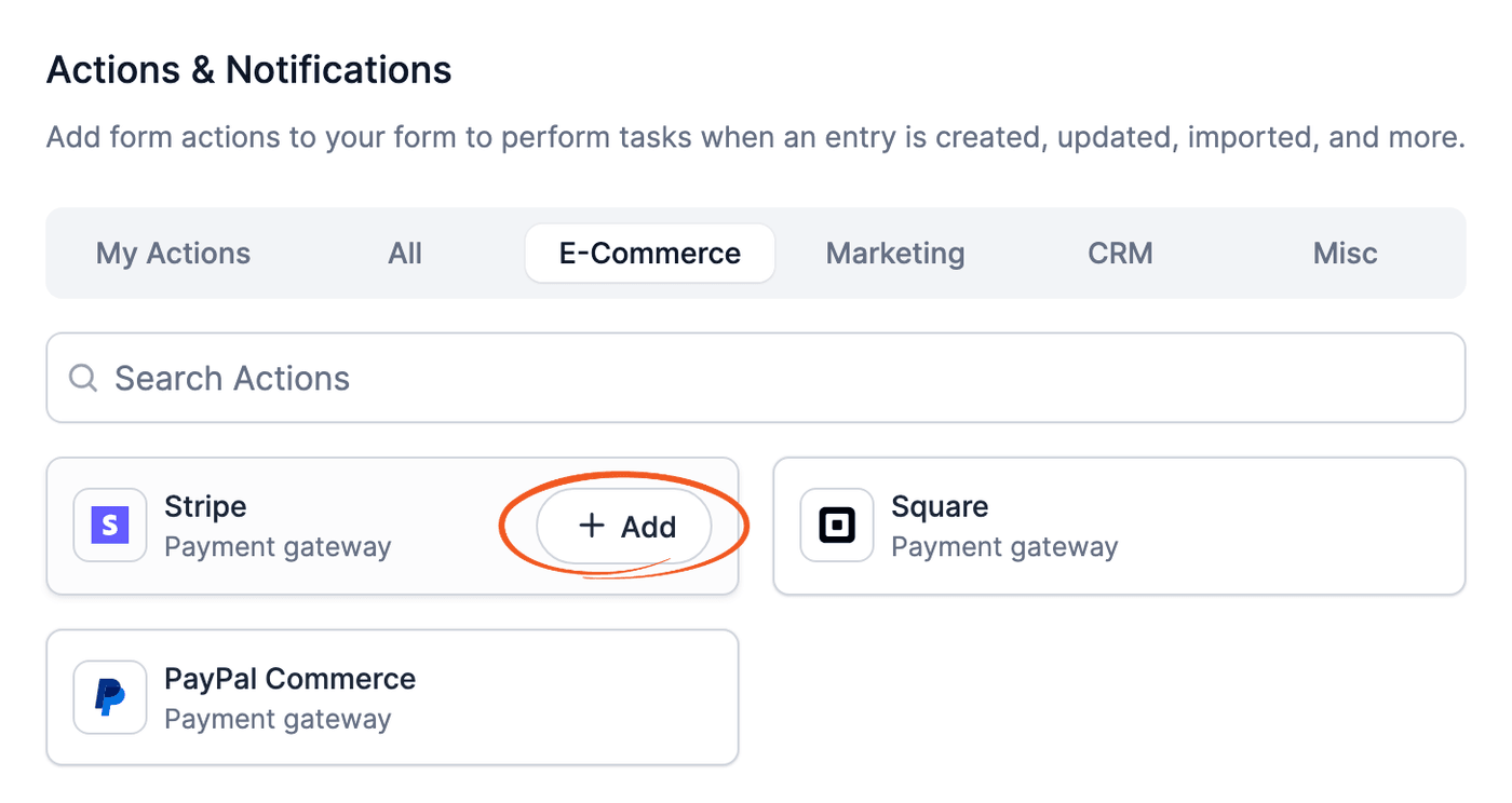 Stripe - Add button on the Stripe card in Actions & Notifications Stripe - Add button on the Stripe card in Actions & Notifications