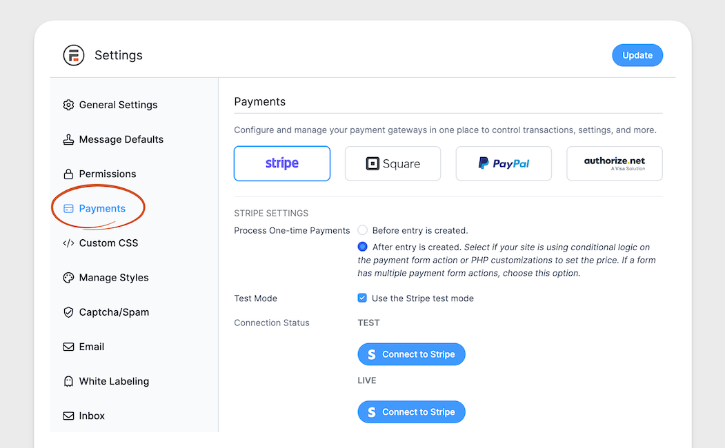 Stripe Global Settings