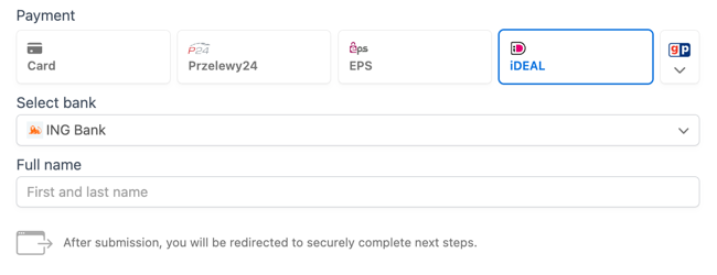 Stripe iDEAL - Payment option in the form Stripe iDEAL - Payment option in the form