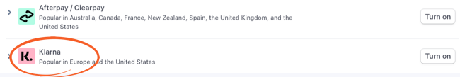 Stripe Klarna Enable payment