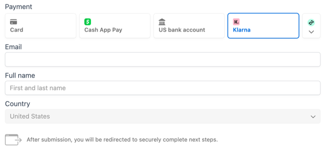 Stripe Klarna - Payment option in the form Stripe Klarna - Payment option in the form