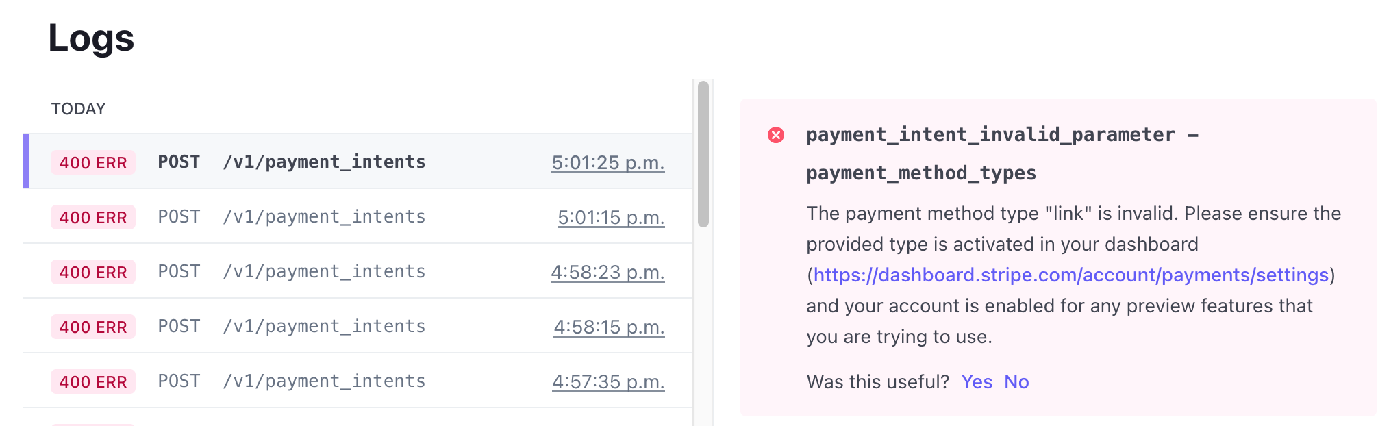 Stripe Link 404 Log Error Stripe Link 404 Log Error