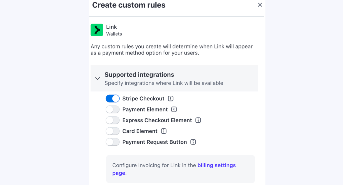 Set custom rules in Stripe Link Set custom rules in Stripe Link