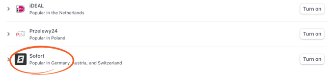Stripe Sofort Enable payment