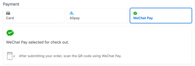 Stripe WeChat Pay - Payment option in the form Stripe WeChat Pay - Payment option in the form