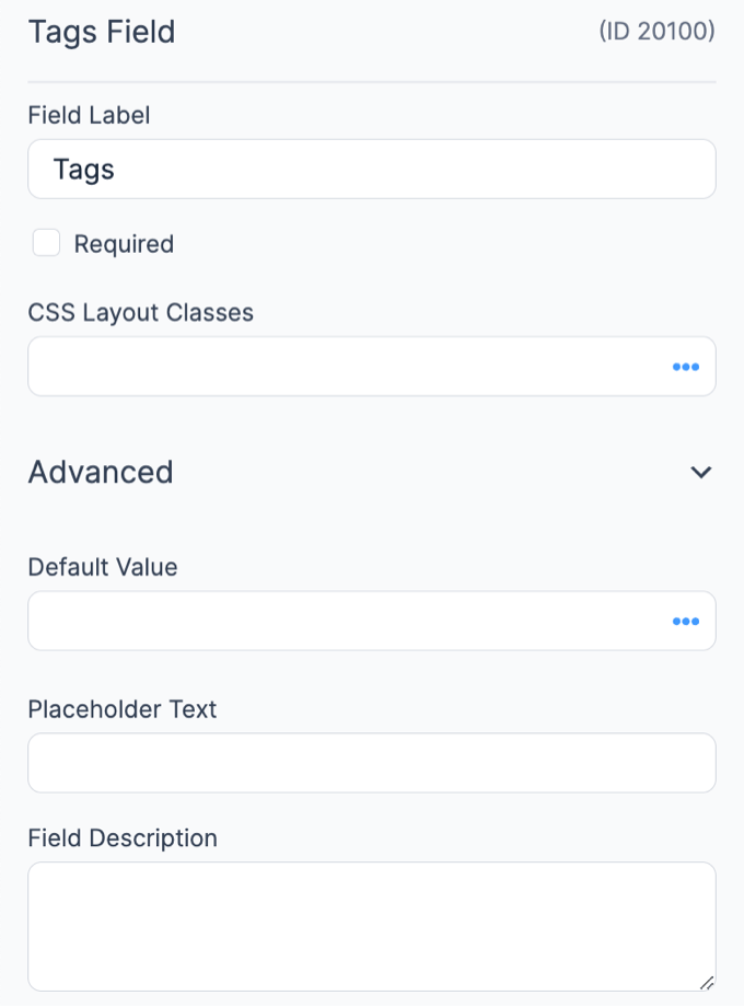 Tags Field Options