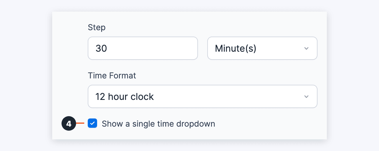 Time - Show a single time dropdown checkbox under Step and Time Format