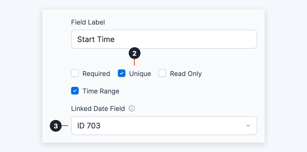 Time - Unique and Linked Date Field in the Start Time field Time - Unique and Linked Date Field in the Start Time field