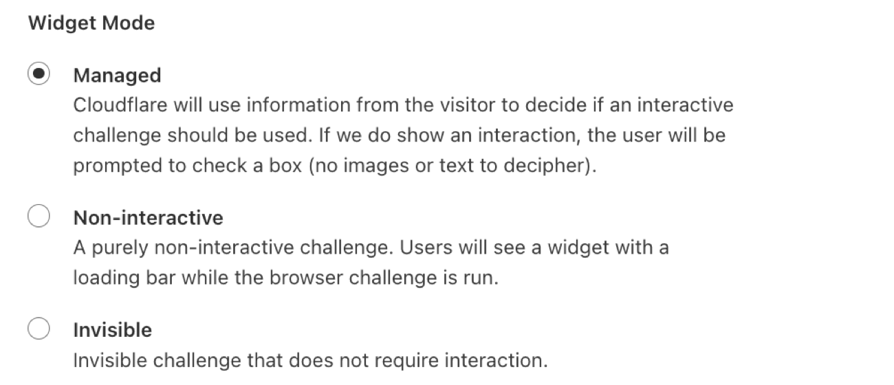 Select a Turnstile widget mode.