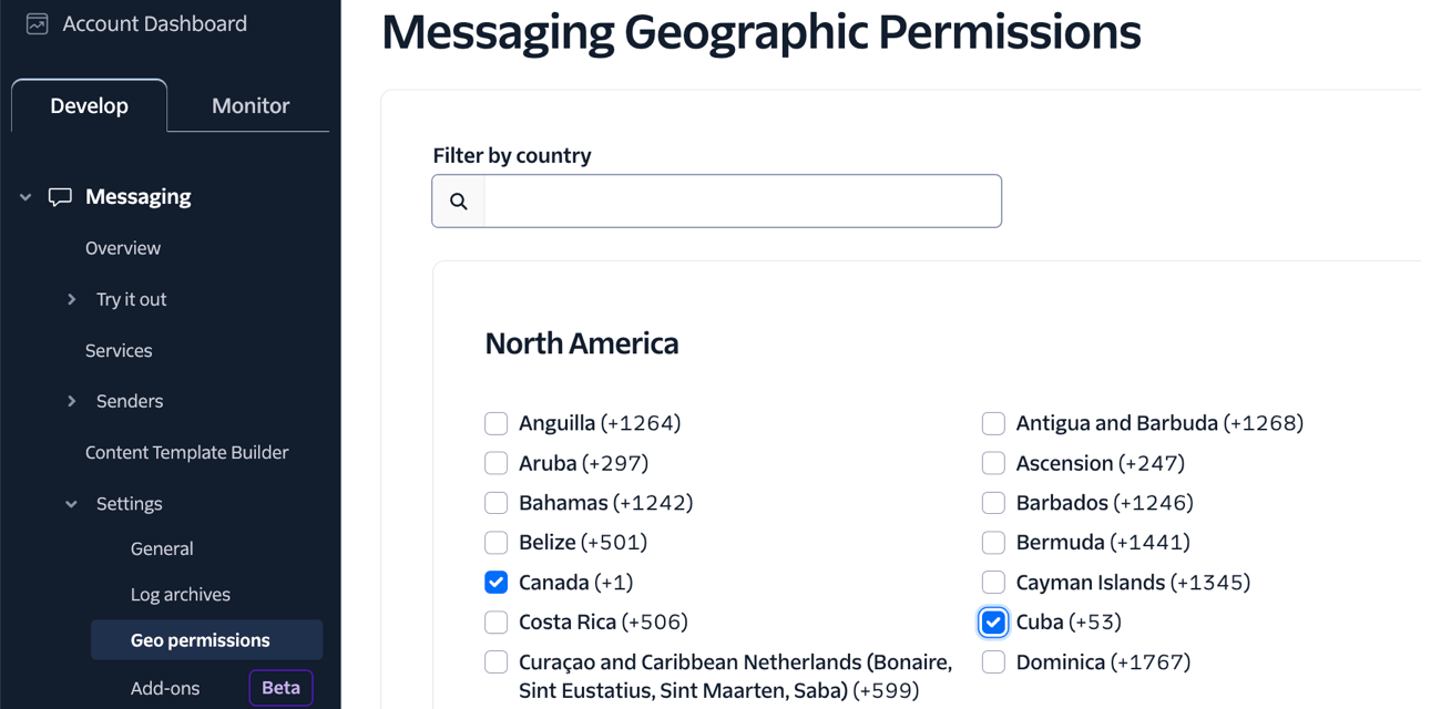 Twilio - Filter by Search with SMS Geo Permissions