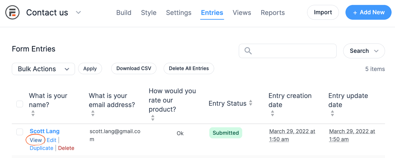 User Flow - View Entry