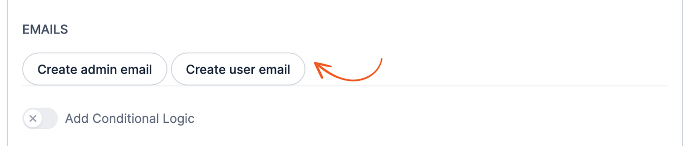 Register User action Emails section with the Create user email button Register User action Emails section with the Create user email button
