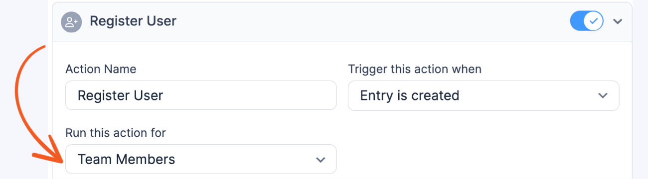 Configure repeater action for registering multiple users
