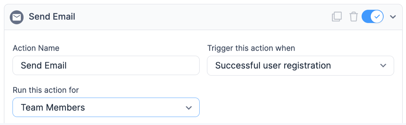 Trigger email action for each user successfully registered