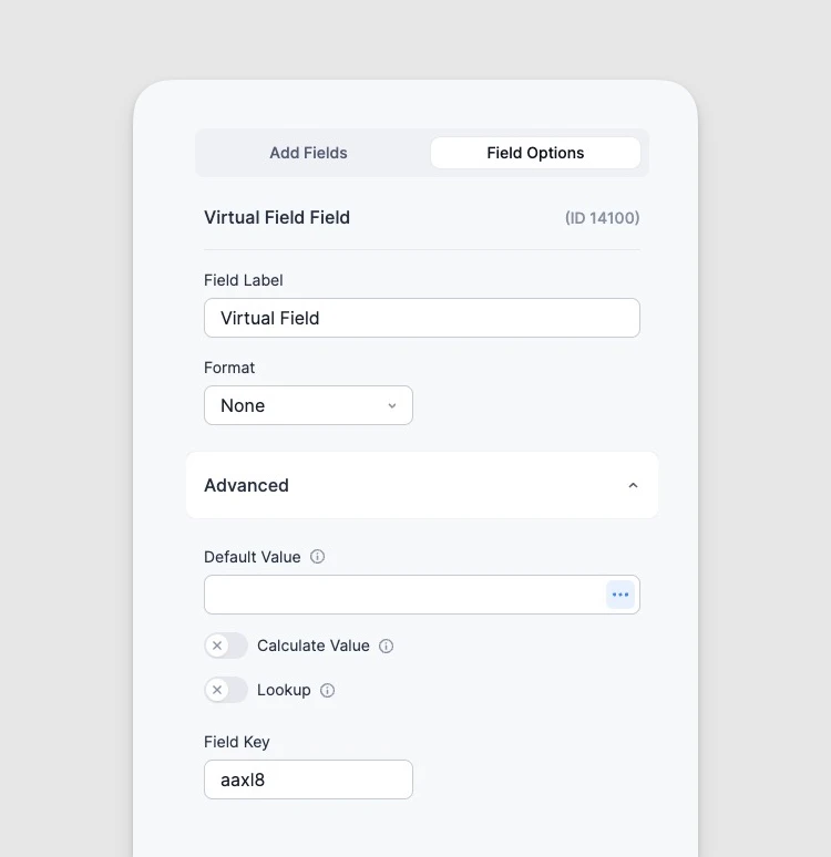 Virtual Field options panel