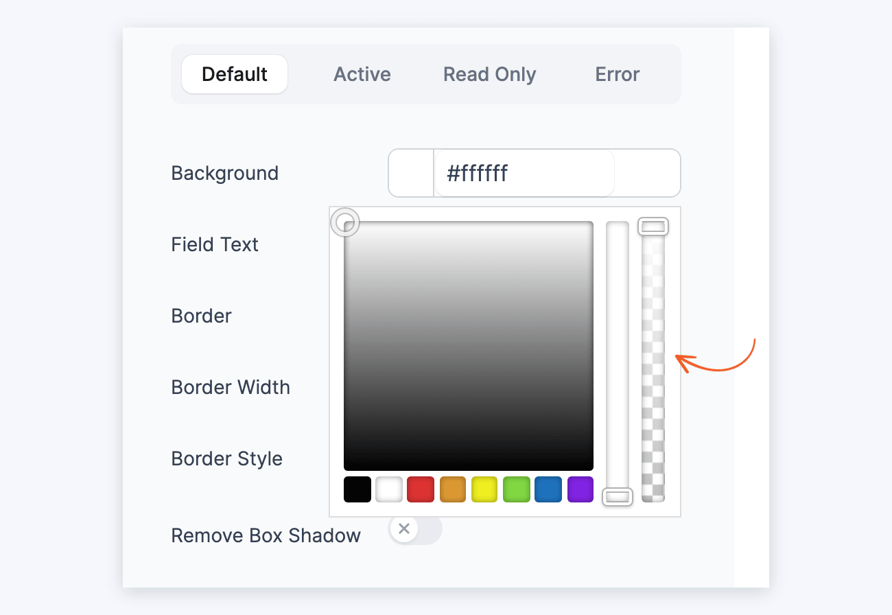 Visual Form Styler Color Picker - Alpha slider Visual Form Styler Color Picker - Alpha slider