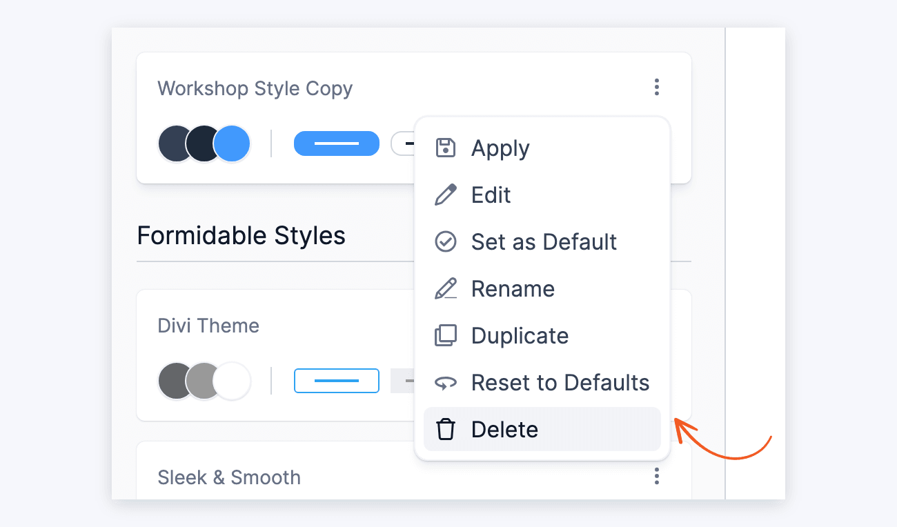 Menu of Workshop Style Copy with Delete highlighted Menu of Workshop Style Copy with Delete highlighted