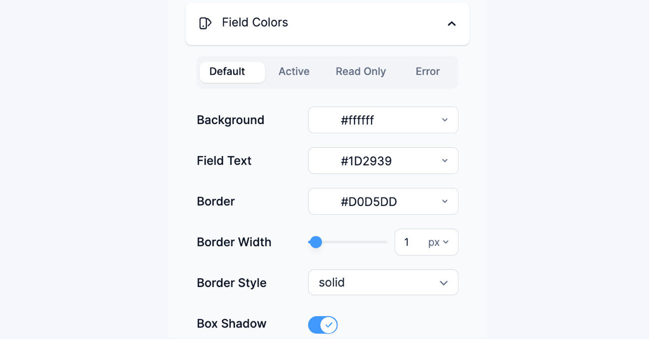 Adjust the styling of the field colors in the Visual Form Styler Advanced Settings