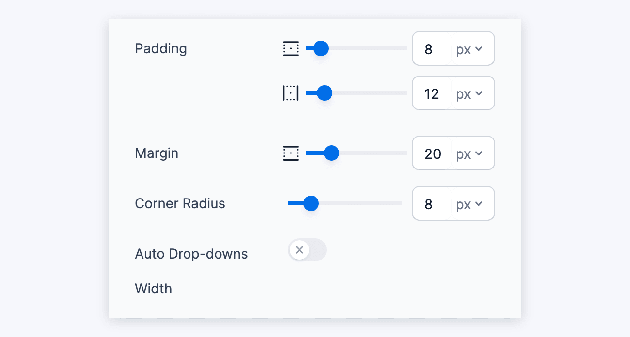 Visual Form Styler Field Settings - Padding, Margin, Corner Radius, and Auto Drop-downs Width
