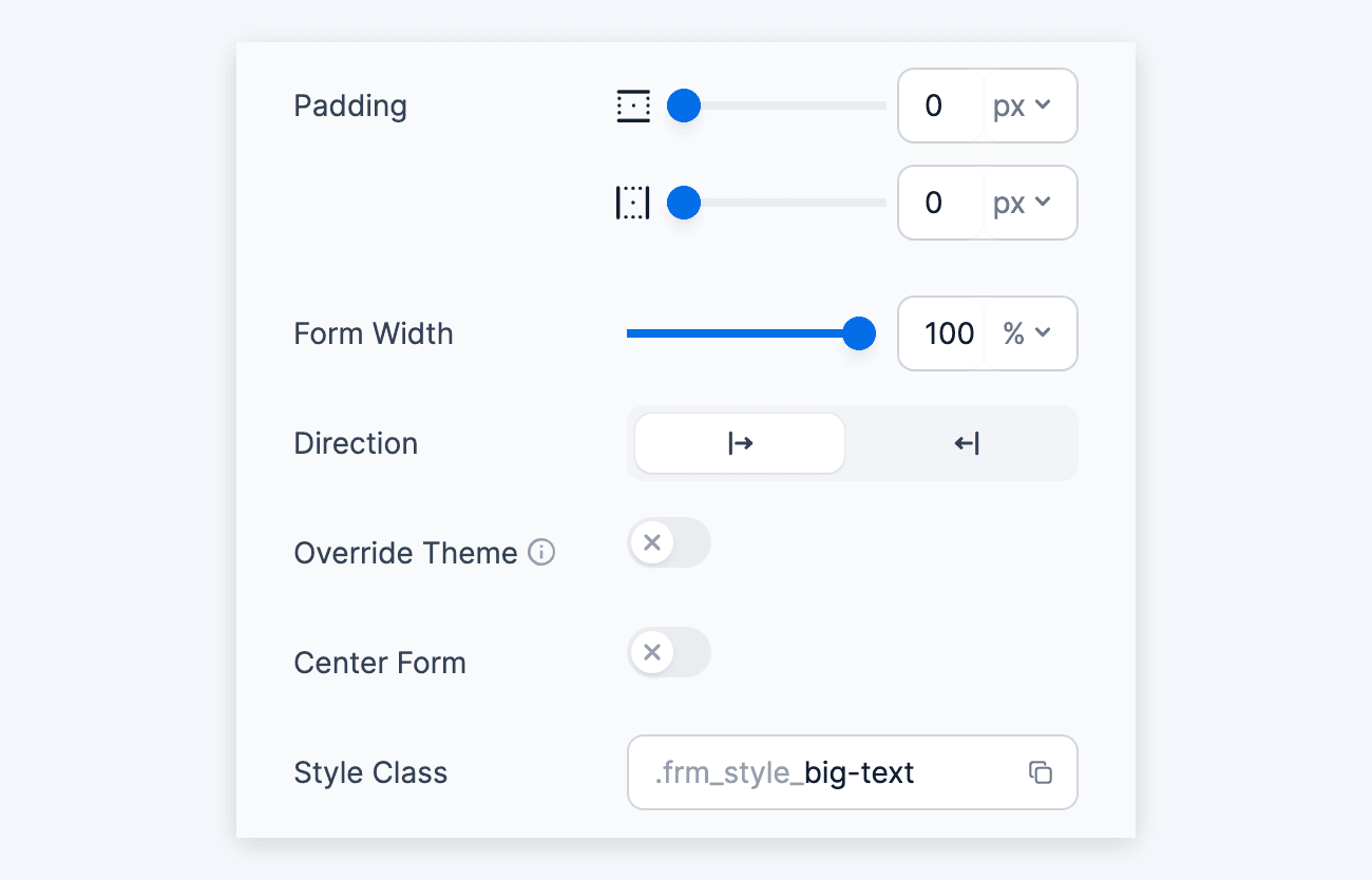 General settings in the Visual Form Styler - Padding to Style Class General settings in the Visual Form Styler - Padding to Style Class