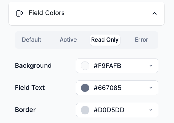 Visual Form Styler Placeholder text read only