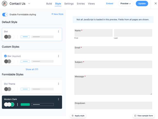 Formidable Forms visual Mailchimp popup form styler